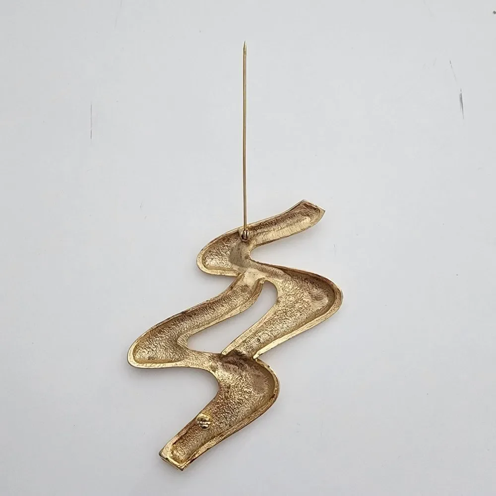 Vintage Gold Tone 80s ziz zag squiggly‎ pin brooch